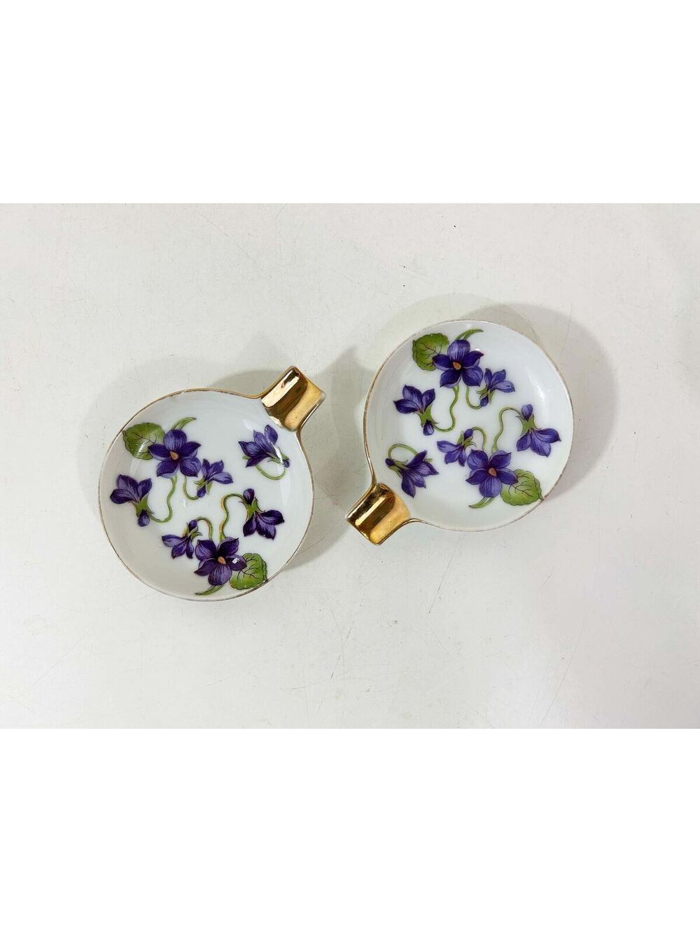 Personal Ashtray Set of 2 Purple Flowers Card Table Bridge 1950s
